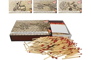 GENERICO Fiammiferi Lunghi 4,7 cm in Legno – 250 Cerini in Scatole a Disegni Assortiti | Ideali per Caminetto, Stufa, Barbecue e Candele | Fiammiferi Naturali per Casa e Camino