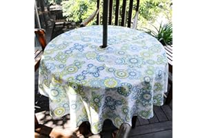 BSTKEY Mantel redondo de 60 pulgadas para exteriores con cremallera y agujero para paraguas, resistente al agua y a las manchas (flor)