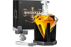 WHISISKEY Zestaw Karafka do Whisky - Zestaw Prezentowy Whiskey - Prezenty dla Mężczyzn - Pomysły na Prezent dla Mężczyzny - Diamentowa Karafka 700ML, 4 Kamienie do Whisky, Akcesoria