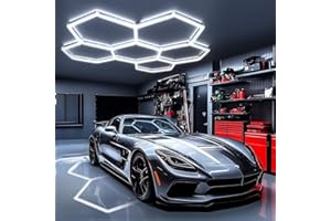 DIKHEE Luminaire de Garage à LED en nid d'abeille 6-Hex, 248W 6500K Plafonnier d'Atelier LED Déformable Dly Hexagon Garage Lumière pour Atelier, Entrepôt, Sous-Sol, Salle de Sport