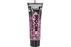 Holographic Chunky Face & Body Glitter Gel by Moon Glitter - Pink - Cosmetic Festival Glitter Face Paint for Face, Body, Hair, Nails - 12ml