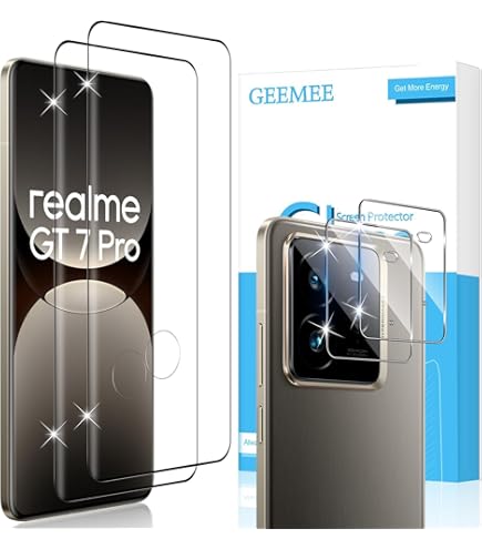 Instalación Sin Burbujas ELYCO Cristal Templado Para Realme GT7 Pro/GT 7 Pro, 2 Piezas 3D Protector De Pantalla + 2 Piezas Protector De Lente Cámara, 9H Dureza Anti-Rasguños Protector Pantalla, Sin Burbujas