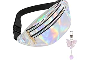 FASBET Bauchtasche Silber Metallic Mit Schmetterling Deko - 80er Jahre Gürteltasche für Damen und Kinder - Karneval Glitzer Tasche Bunt (Silber)