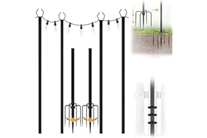 WUDLEP 4 Pack String Light Poles, 10 Ft Metal Poles with Fork for Outdoor String Lights, Weather Resistant Poles with Fork, for Outside, Patio, Deck, Backyard, Garden Wedding, Party