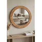 MONTESEV Antique Wood Decorative Mirror Round Mirror Wall Mirror Bathroom Sink Mirror (small)