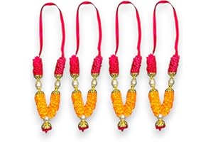 LOVENSPIRE Set of 4 (4 Inches)- Mini Idol Mala, Makhamali Bhagwan Haar, Artificial Indian,Pooja Garland, Diwali Puja Items, Krishna Decor, Red Flower Garlands