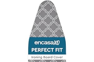 Encasa XO Ironing Board Covers and pad 125x46 cm- Thick 3mm Felt Padding, Drawstring Tightening & Lock, Heat Reflective, Scorch & Stain Resistant, for Wide Ironing Board - Grey Tiles