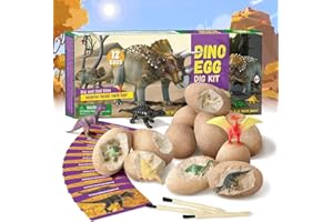 MEISHANG Kit de Fouilles de Dinosaures,Lot de 12 œufs de Dinosaure à Creuser,Kit D'excavation pour Enfants à Partir de 6 Ans,Archeologie Enfant,Jeu D'archéologie pour Garçons et Filles