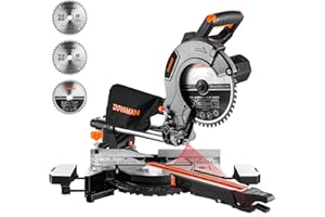 DOVAMAN DMS01A Sierra Ingletadora 2000W, 2 Velocidades 3200/5000 RPM, 3 Hojas TCT, Corte Máx 340x90mm, Inclinación 0–45°, Guía Láser, 9 Posiciones, Para Madera PVC Aluminio Metales Blandos