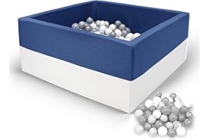 Rainbow Kids - XXL Luxus Bällebad Bällepool Bällebecken Spielbälle Kugelbad Bällchenbad Spielbecken Ball Bällepool (90x90x40 mit 200 Bällen)- Dunkelblau-Weiss