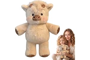 Sifxouped Gosig ko, 45 cm gosedjur, plyschfigur, höglandko, mjuk leksak, plyschdjur, höglandko, plyschdjur, present till pojkar och flickor (Kaki färg)