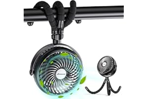 Amacool Baby Stroller Fan 20H Work Time Battery Powered Clip on Fan with Flexible Tripod for Car Seat Crib Bike Treadmill Umbrella Wheelchairs, Black, D37