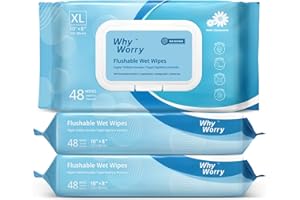 WhyWorry XL Papier Toilette Humide 20x25 cm pour Adultes, Extra Épais Lingettes Nettoyage Jetable dans les Toilettes, Camomille et Vitamine E, 100% Végétales, Mer Parfum, 144 Unité (3 Paquets de 48)