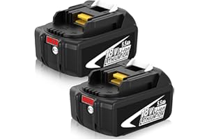 BOETPCR 2 pièces 5500mAh Remplacement pour Batterie 18V BL1860B BL1850B BL1840 BL1830 BL1815 BL1850B BL1835 BL1860B BL1845 BL1850 194205-3 LXT-400 avec LED Batterie d'outils(Blanc)