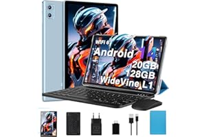 DEERTiME 2025 Newest Tablet 10 Pulgadas Android 14 Octa-Core 20GB RAM+128GB ROM/TF 2TB,con Netflix Widevine L1 | 5G WiFi 6 | BT5.0 | 6000mAh | 5MP+8MP | GMS Tablet PC con Teclado, Funda y Ratón- Azul