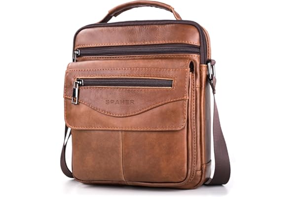 SPAHER Axelväska läder herr väska axelväska äkta läder handledsväska herr axelväska crossbody bag Messenger Bags present för män