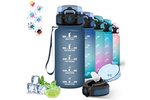 GRSTA Gourde, 500ml Gourde Enfant, Bouteille Paille Anti-Fuite, Bouteille pour Garçon & Fille, Facile à Nettoyer, Bouteille d'eau pour Motivation, pour l'École, Voyage, Navibleu