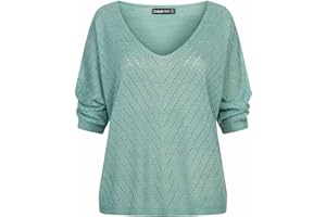 Cloud 5ive Damen Shirt 3/4 Arm Top mit Fledermausärmeln und Lochmuster