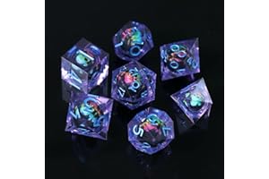 ELIFEL DND Zestaw kości do gry w kształcie czaszki, 7 szt., ręcznie wykonane, wielościenne, z żywicy, ostre krawędzie, do lochów i smoków, RPG, antyczne kości na Halloween, z pudełkiem prezentowym