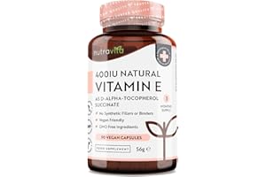 Vitamin E 400IU D-Alpha Tocopherol – 100% Natural Vitamin E – 90 Vegan Capsules – Highly Absorbable – 3 Month Supply – Protects Cells from Oxidative Stress – Made in The UK by Nutravita