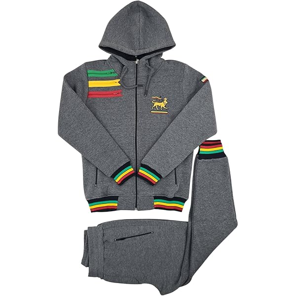Rasta Trainingspak Time Is Money – Hoodie Joggingbroek, Zwart Met Reggae- strepen, Slim Fit Fleece Joggingpak