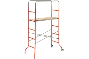 GIERRE Trabattello 'Kreo' Tubolare In Acciaio Verniciato Dotato Di Piano Di Calpestio, In Legno Multistrato, Con Ruote, Completamente Smontabile. Con Pianale In Legno. Peso Kg. 18,5. Portata Kg. 120. Altezza Massima Di Lavoro Cm. 372. Dimensioni Cm. 144X62Xh.212