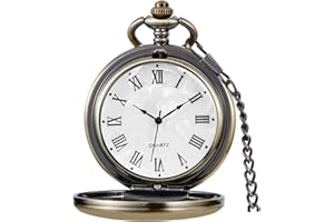 Tiong Vintage Pocket Watch Smooth Steel Roman Numerals/Blue Starry Design Quartz Pocket Watches with Chain for Men Women