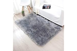 HEQUN Faux Fur Rug, Fluffy Rug, Shaggy Rugs,Faux Sheepskin Rugs Floor Carpet for Bedrooms Living Room Kids Rooms Decor (Grey, 75 X 120 CM Square)