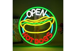 ineonlife Open Hot Dogs Neon Signs for Wall Decor Neon Lights for Restaurant Dimmable Led Business Signs for Fast Shops Christmas Party Gift Wall Hanging Decorative Lights 5V/2A USB Connectivity
