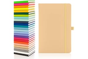 Notes London Carnet A5 avec pages lignées, passant pour stylo et poche en papier extensible à couverture rigide - Format moyen - Carnet de notes - Carnet de notes - Beige pastel