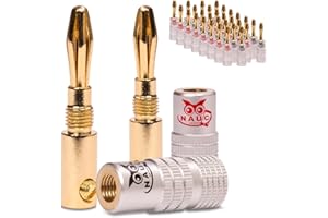 NAUC High End Bananenstecker 24K vergoldet 32 Stück (16-Paare) Steckverbinder für Lautsprecherkabel Stecker für Kabel bis 6mm² löt- oder schraubbar in schwarz und rot 8 AWG - 16 AWG