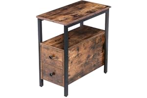 ‎HOOBRO HOOBRO Beistelltisch, schmaler Nachttisch, Sofatisch Industrial, Nachtschrank mit 2 Schubladen, Nachtkommode Cochtisch für kleine Räume, Akzentmöbel in Holzoptik, Dunkelbraun EBF548BZ01G2