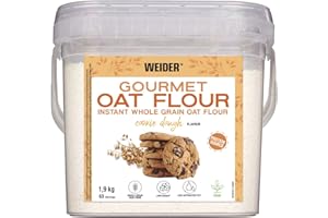 Weider Gourmet Oat Flour. Farine d’Avoine Instantanée 1.9 kg. Goût Cookie Dough. Haute Teneur en Glucides. Sans Sucres Ajoutés. Sans OGM.