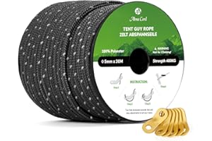 Abma Cord Tent Guy Ropes 5mm 30M Guy Line 6 Pcs Guy Rope Tensioners Heavy Duty Guide Rope for Camping, Gazebos, Awning, Tarp - Reflective Black