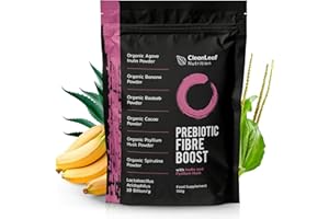 HILLTEN HEALTH CleanLeaf Nutrition Prebiotic Fibre Boost - High-Fiber Supplement with Psyllium Husk Powder and Organic Inulin - Soluble Fibre for Gut Health