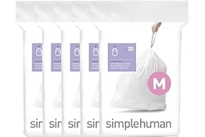 simplehuman Code M - Bolsas de basura con cordón ajustable en paquetes dispensadores, 100 unidades, 45 litros, color blanco