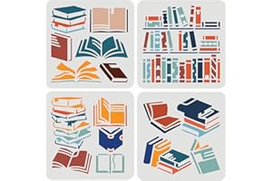 FINGERINSPIRE Lot de 4 pochoirs pour peinture de livres - 15 x 15 cm - En plastique PET - Empilés - Pour bureau, étude, bibliothèque, décoration murale