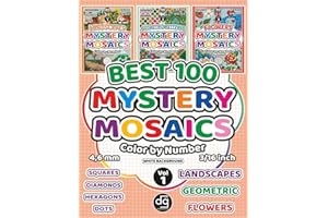 BEST 100 Landscapes, Geometric Patterns and Flowers Mystery Mosaic Color by Number for Adults & Teens: Designs Quest Coloring Art with Pixel Squares, Diamonds, Hexagons and Dots for Relaxation