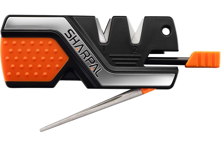 SHARPAL 101N 6-In-1 Pocket Knife Sharpener and Survival Tool, with Fire Starter, Whistle and Diamond Sharpening Rod, Quickly Restore and Hone Straight and Serrated Blade
