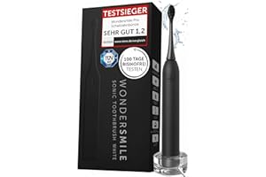 ‎WONDERSMILE Wondersmile Schallzahnbürste PRO - Testsieger 2025-100 Tage risikofrei testen - TÜV-geprüft - Elektrische Zahnbürste, 4 Programme - 60 Tage Power Batterie mit Smart-Bürstenkopf (Ultimate Black)