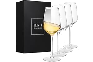 ELIXIR GLASSWARE Verres à Vin Blanc Lot de 4 – Verre à Pied Cristal – Verre Soufflé à la Main – Lot Verres à Vin, Cristal Qualité Supérieure 100 % Sans Plomb – Cadeau Mariage, Anniversaire, Noël – 380 ml, Transparents