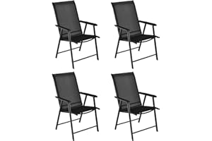 RELAX4LIFE 2/4PCS Garden Folding Chairs, Metal Patio Armchairs with Ergonomic Armrest, Outdoor High-Back Dining Chair for Park Backyard Poolside (4PCS, Black)