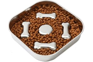 CAISHOW Stainless Steel Non Slip Slow Feeder Dog Bowl Metal Dog Food Bowls for Medium and Large Dogs, Fun Bloat Stop Pet Bowl Dog Water Bowl for Fast Eaters Slows Down Pets Eating