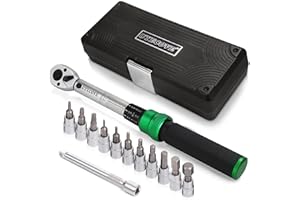UYECOVE Torque Wrench Set 1-25 Nm, Bike Torque Wrench 1/4 inch-13PCS, Torque Wrench for MTB, Bicycle with Hex, Torx Bit Sockets, 10cm Extension Bar, Storage Case