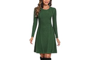 Aottori Suéter Vestido para Mujer Vestido Punto Manga Larga Vestido Suéter Elegante Casual Cuello Redondo Una Línea Jersey Vestidos para Otoño Invierno