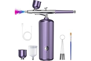 SOFOFUX Airbrush Kit with Compressor, 48PSI Cordless Non-Clogging High-Pressure Air Brush Gun with 0.3mm Nozzle and Cleaning Brush Set for Graffiti Painting, Nail Art, Makeup, Cake Decor (Purple)