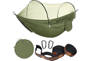 SKREKUIMA Ultraleicht Outdoor Hängematte mit Moskitonetz 300KG Tragkraft | Reise Hängematte Camping Atmungsaktiv Schnelltrocknendes | Tragbare Fallschirm Nylon Hängematte für Rucksackreisen, Wandern, Garten