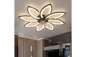YCWDCZ Ventilador de Techo con Luz y Mando a Distancia, Lampara Ventilador Techo Silencioso, Ventiladores de Techo flor Diseño Moderno, Regulable, Función Memoria, Motor DC, Verano Invierno Reversible, Noir