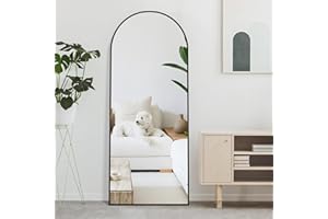 Elemango 163x54cm Bogen Ganzkörperspiegel, Groß Bodenspiegel, Schwarz Ganzkörperspiegel aus Holz, Gewölbter Vollspiegel stehend hängend oder lehnend, Ankleidespiegel für Schlafzimmer Wohnzimmer