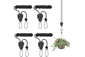 ZHXGO 4 Piece Ratchet Ropes, Duty Heavy Rope Ratchet with Hooks, Solid Iron Retractable Rope Ratchet, Loading Capacity 60 kg per Pair, Adjustable Ratchet Hangers Rope for Grow Room Equipment Flowers Plants